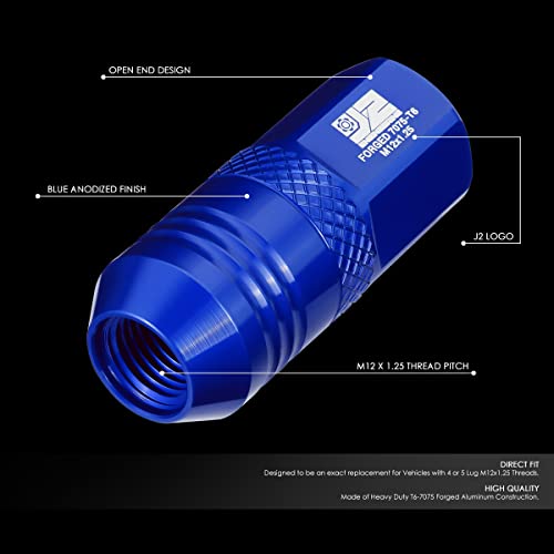 J2 Engineering J2-LN-T7-040-125-BL M12 x 1.25 T6-7075 Aluminum 50mm Open End Lug Nuts w/Deep Drive Extension Adapter,Blue - Image 2