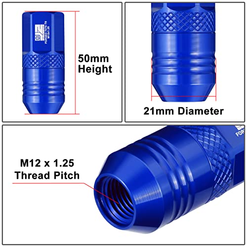 J2 Engineering J2-LN-T7-040-125-BL M12 x 1.25 T6-7075 Aluminum 50mm Open End Lug Nuts w/Deep Drive Extension Adapter,Blue - Image 4
