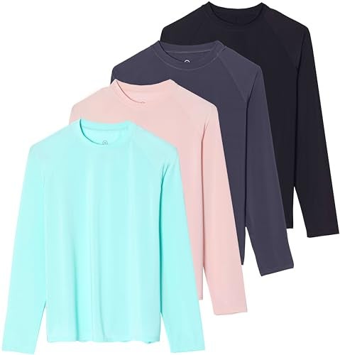 REALESSENTIALS Real Essentials 4 Pack Womens Long Sleeve Rash Guard Moisture Wicking Shirts Sun Protection Quick Dry SPF 50 Tops Long Sleeve Set 5 Large - Image 1
