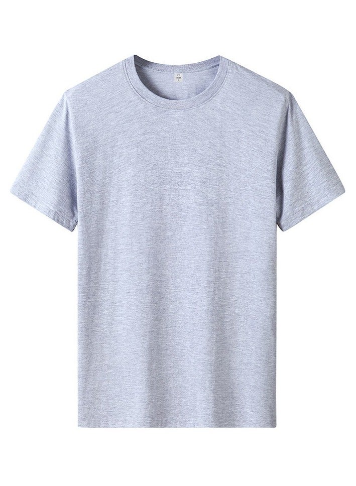 Crewneck T-Shirt Summer Solid Cotton Loose-fit T-Shirt Trendy Casual Short Sleeves - Image 2