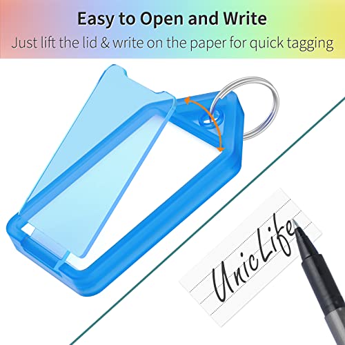 Uniclife 20 Pieces Key Tags 2 Inch Plastic Key Chain Tags with Ruled Blank Paper Labels Transparent Covers and Split Rings Sturdy Item Identifiers, 5 Colors - Image 3