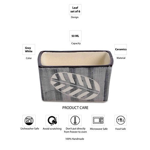 Caffeine Ceramic Stonewear Handmade Grey Leaf Dip & Sauce (Set of 6, 40 ml) (Microwave & Dishwasher Safe) - Image 5