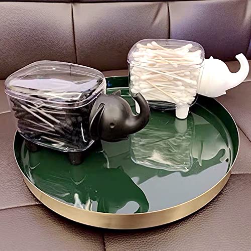 Agirlvct 2 Pack Qtip Holders,Acrylic Cotton Ball Holder Dispenser with Lid,Cute Cotton Swab Holders, Bathroom Jars, Restroom Vanity Organizer Canister for Counter,Small Containers for Makeup Storage(Elephant) - Image 3