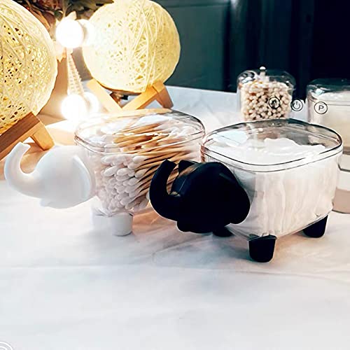 Agirlvct 2 Pack Qtip Holders,Acrylic Cotton Ball Holder Dispenser with Lid,Cute Cotton Swab Holders, Bathroom Jars, Restroom Vanity Organizer Canister for Counter,Small Containers for Makeup Storage(Elephant) - Image 2