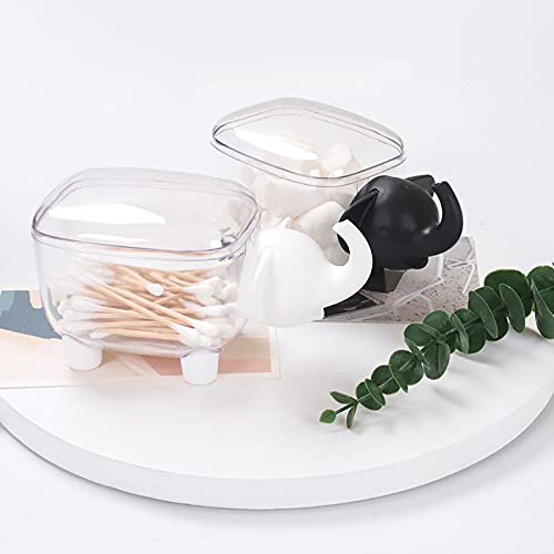 Agirlvct 2 Pack Qtip Holders,Acrylic Cotton Ball Holder Dispenser with Lid,Cute Cotton Swab Holders, Bathroom Jars, Restroom Vanity Organizer Canister for Counter,Small Containers for Makeup Storage(Elephant) - Image 4