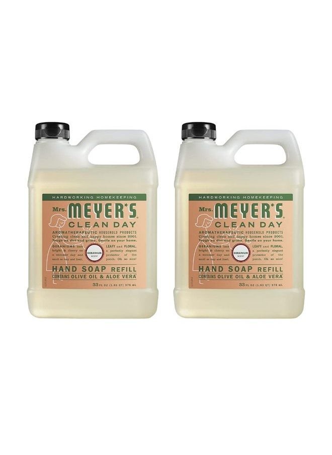 Mrs. Meyer's Clean Day Mrs. Meyer's Hand Soap Refill, Made with Essential Oils, Biodegradable Formula, Geranium, 33 Fl. Oz - Pack Of 2  - Image 1
