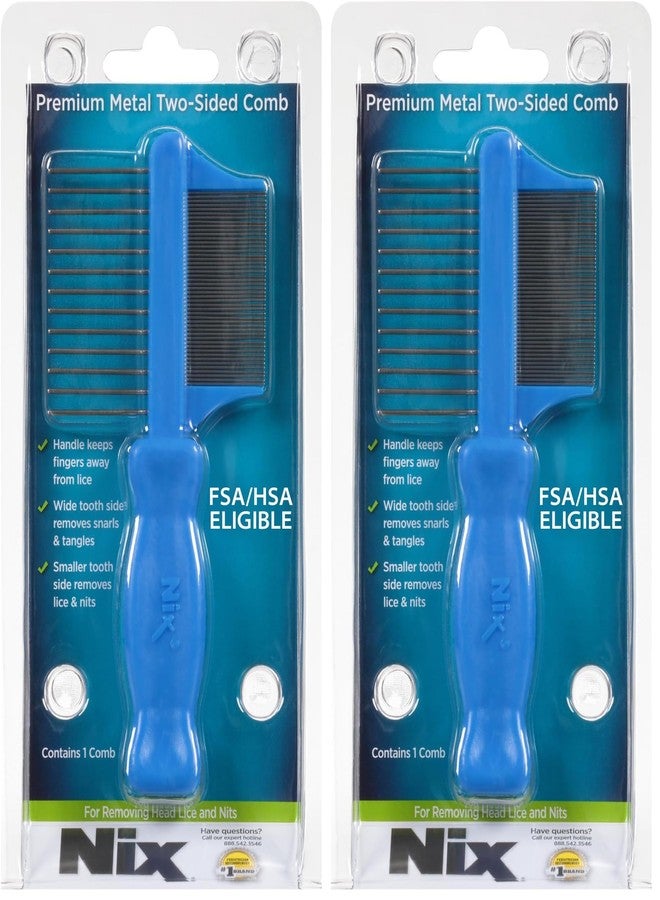 Nix Premium 2-Sided Metal Lice Removal Comb (Pack of 2) Blue - Image 1