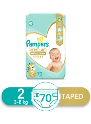 Premium EXTRA CARE Diapers, Size 2, 70 Baby Diapers