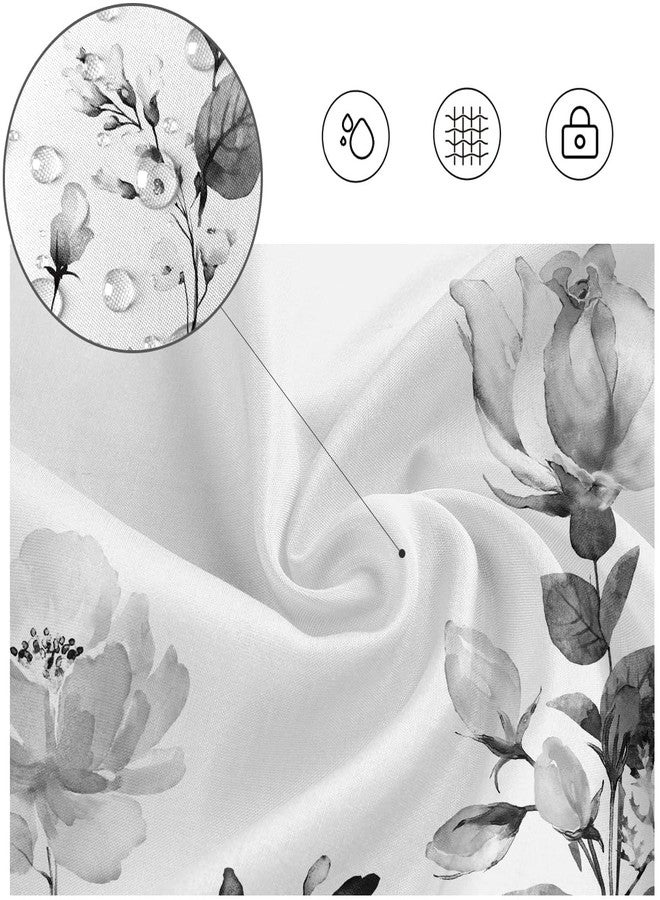 Kikiry Black and White Shower Curtain, Grey Floral Wildflower Bathroom Curtains, Boho Watercolor Botanical Plant Nature Decor, Vintage Herbs Garden Fabric Bath Set with 12 Hooks,60''W x 72''L - Image 2