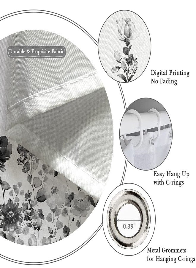 Kikiry Black and White Shower Curtain, Grey Floral Wildflower Bathroom Curtains, Boho Watercolor Botanical Plant Nature Decor, Vintage Herbs Garden Fabric Bath Set with 12 Hooks,60''W x 72''L - Image 3