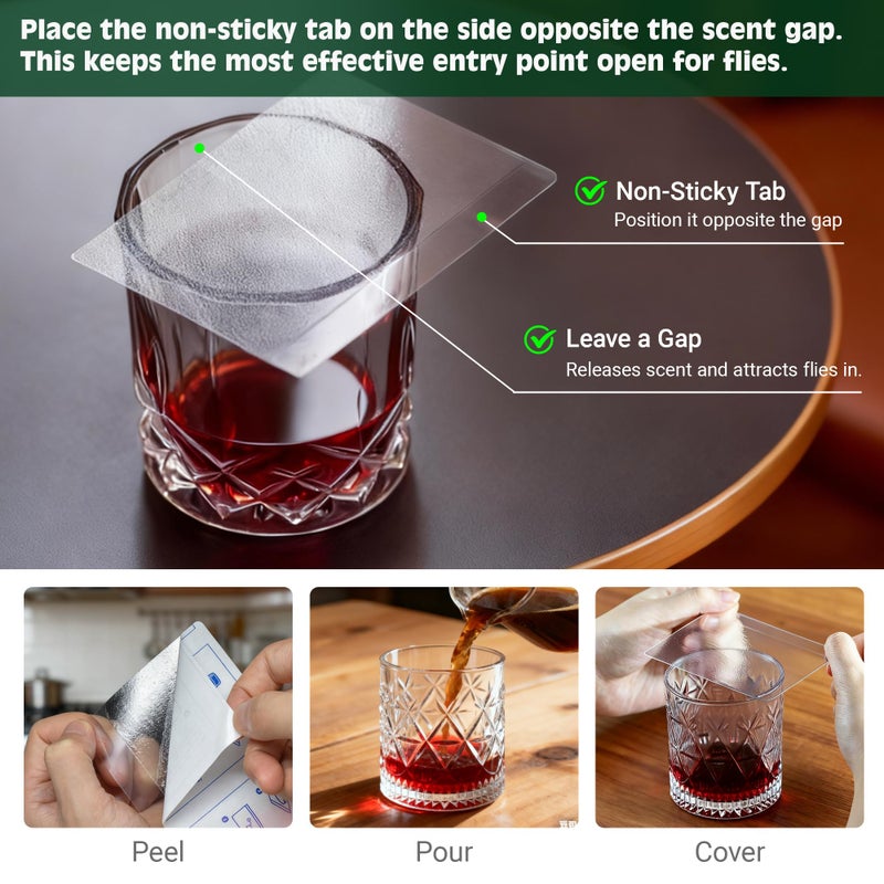 LFSYS Double-Sided Sticky Trap Covers for Fruit Fly Traps â€“ 25 Pack Adhesive Cards for Fruit Fly â€“ Clear, Mess-Free, Indoor Use - Image 4