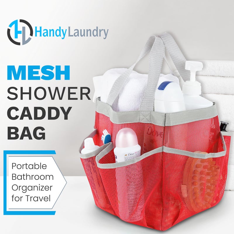 Handy Laundry Mesh Shower Caddy Bag - Collapsible  Portable Bathroom Organizer for Travel  Gym  and Dorm Use. Easily Carry and Organize College Dorm  Bathroom Toiletry Essentials. (Pink) - Image 2