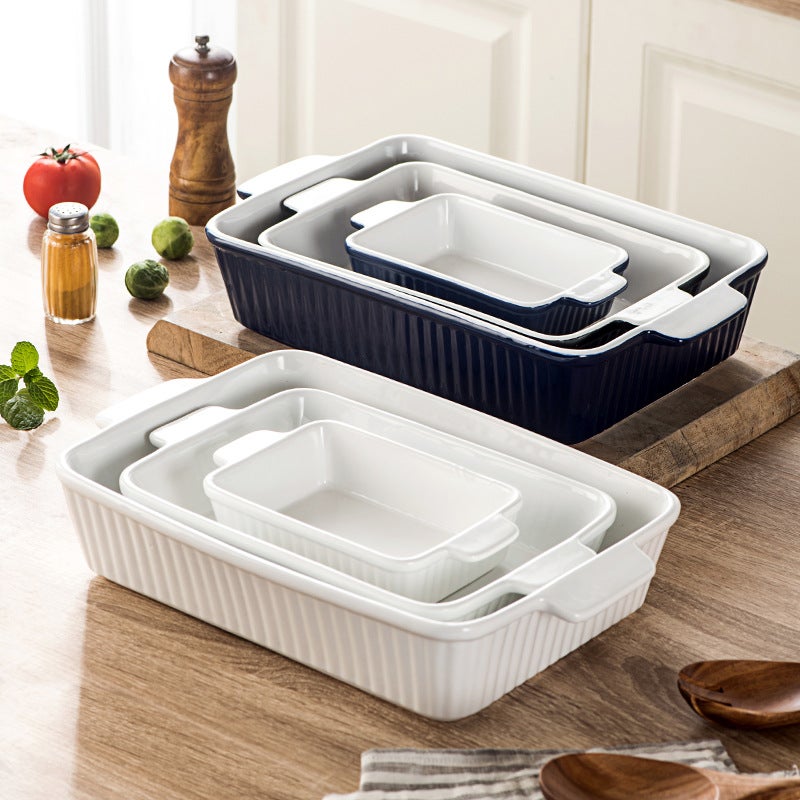 Ceramic Double-Ear Baking Dish Rectangular Baking Dish Cheese Baked Rice Baking Dish Set Microwave-Safe - Image 2