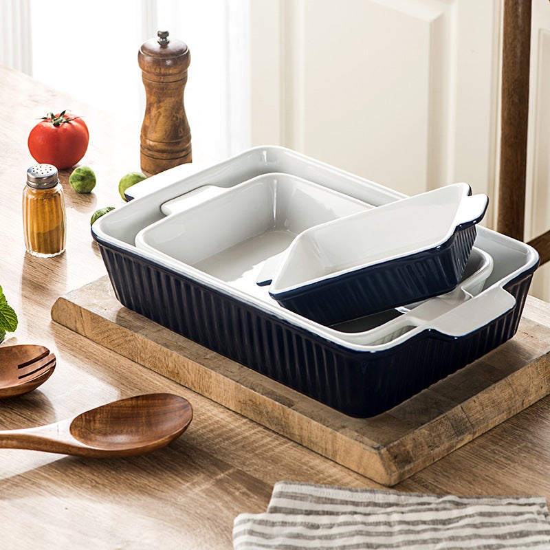 Ceramic Double-Ear Baking Dish Rectangular Baking Dish Cheese Baked Rice Baking Dish Set Microwave-Safe - Image 3