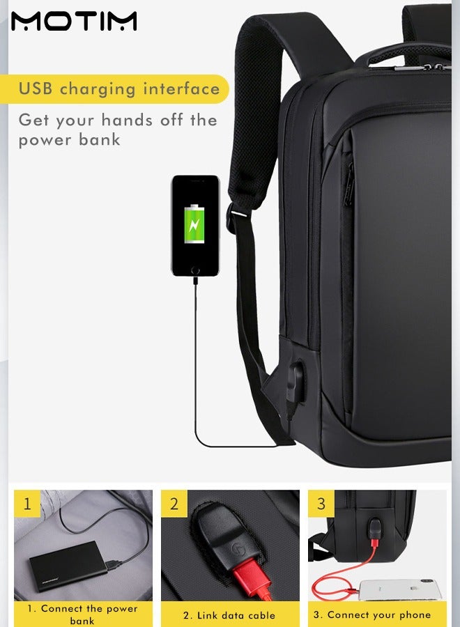 موتيم حقيبة ظهر كمبيوتر محمول للسفر، حقيبة ظهر كمبيوتر محمول متينة مضادة للسرقة مزودة بمنفذ شحن USB، حقيبة كمبيوتر محمول مقاومة للماء تناسب الكمبيوتر المحمول مقاس 15.6 بوصة مع مقصورة كمبيوتر مستقلة، سعة كبيرة - Image 3