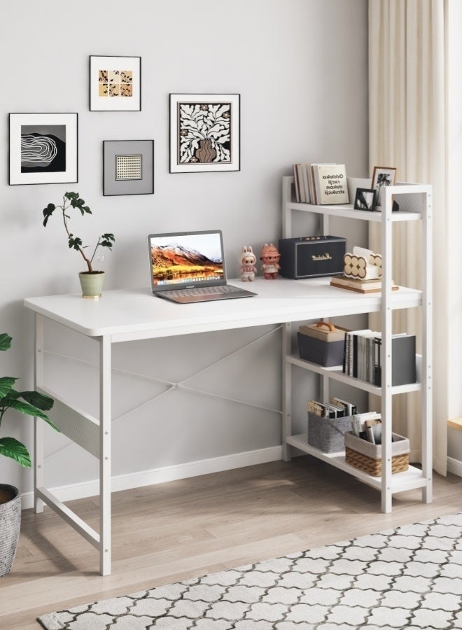 Harlan Office Table with Storage Shelves, Study Table with Bookshelf, Sturdy Computer Desk, Writing Workstation & Home Office Desk - Image 1