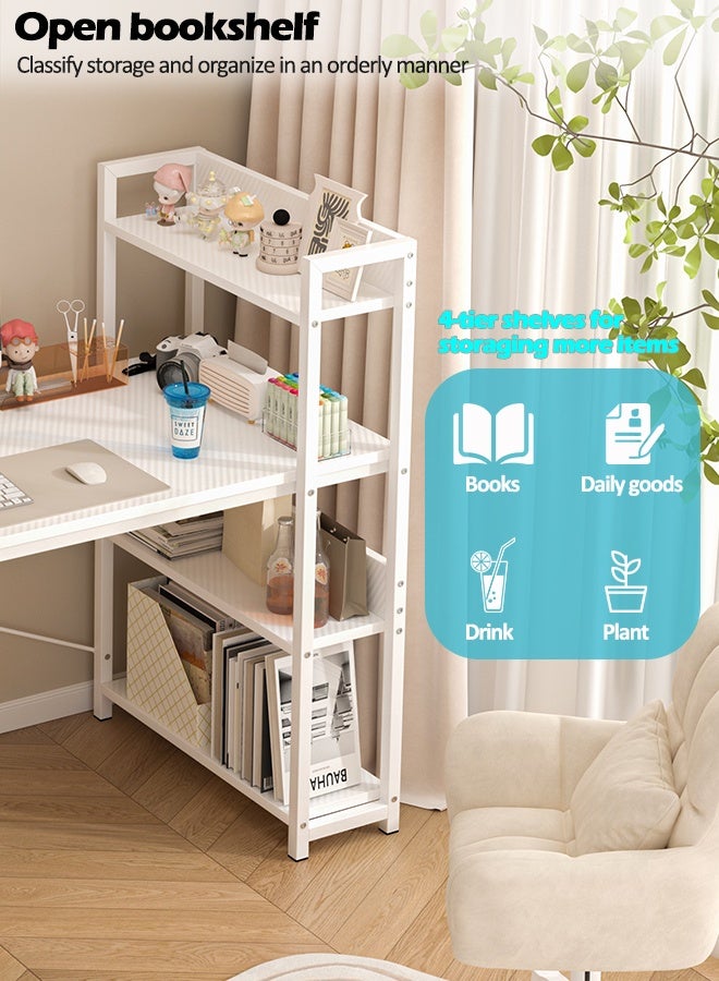 Harlan Office Table with Storage Shelves, Study Table with Bookshelf, Sturdy Computer Desk, Writing Workstation & Home Office Desk - Image 4