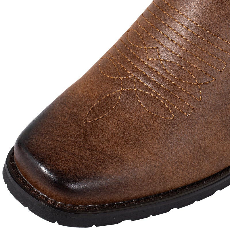 J's.o.l.e Chelsea Cowboy Boots for Men Square Toe Western Boot Classic Casual Dress Work Ankle Slip On Boots Brown US 9 - Image 5