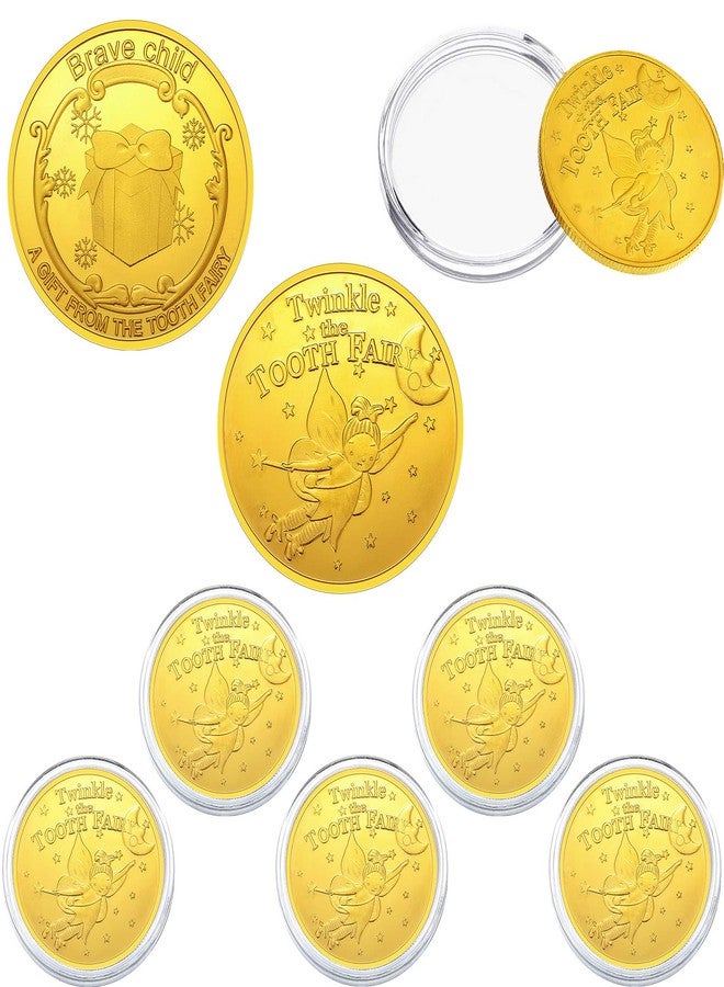 Yaomiao 5 Pieces Tooth Fairy Gold Coins for Kids Boys Girls Lost Teeth Reward Commemorative Coin Tooth Fairy Golden with Plastic Case No Fading Commemorative for Lost Kid - Image 1