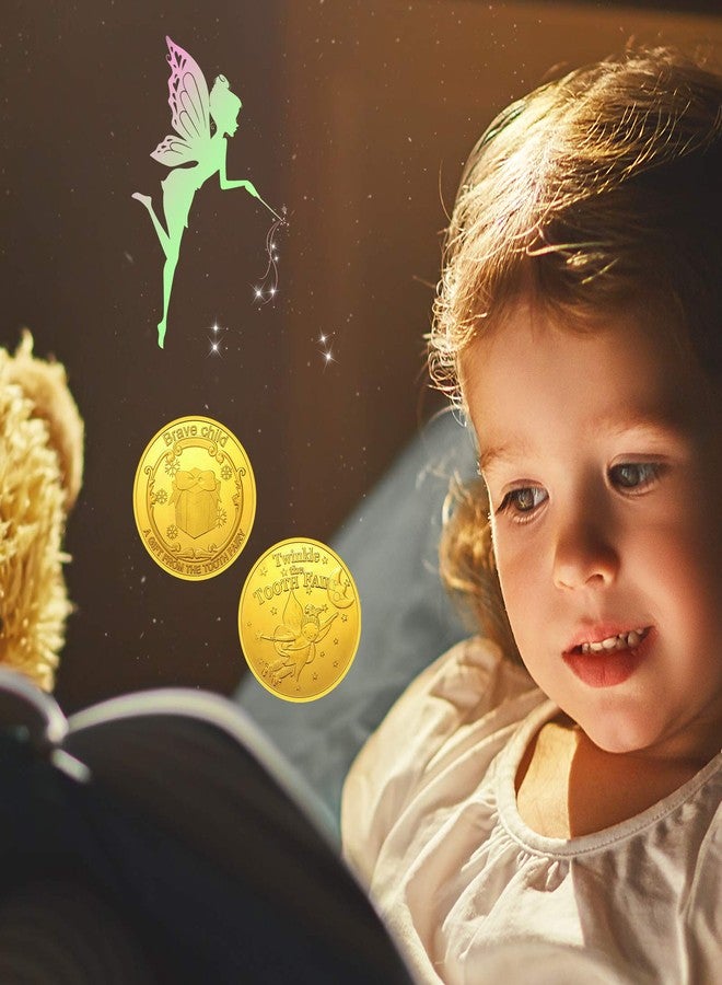 Yaomiao 5 Pieces Tooth Fairy Gold Coins for Kids Boys Girls Lost Teeth Reward Commemorative Coin Tooth Fairy Golden with Plastic Case No Fading Commemorative for Lost Kid - Image 4