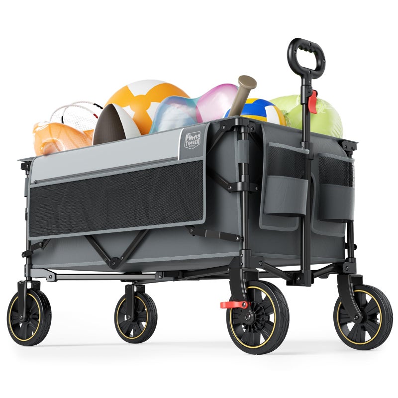 Timber Ridge Collapsible Wagon Cart with Brakes, 400lbs Heavy Duty Large Capacity Compact Portable Folding Wagon, Utility Grocery Cart for Camping, Gardening, Shopping-Grey - Image 1