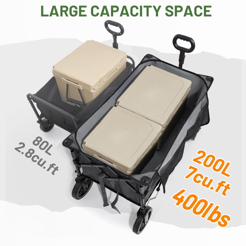 Timber Ridge Collapsible Wagon Cart with Brakes, 400lbs Heavy Duty Large Capacity Compact Portable Folding Wagon, Utility Grocery Cart for Camping, Gardening, Shopping-Grey - Image 3