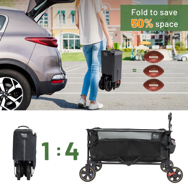 Timber Ridge Collapsible Wagon Cart with Brakes, 400lbs Heavy Duty Large Capacity Compact Portable Folding Wagon, Utility Grocery Cart for Camping, Gardening, Shopping-Grey - Image 4