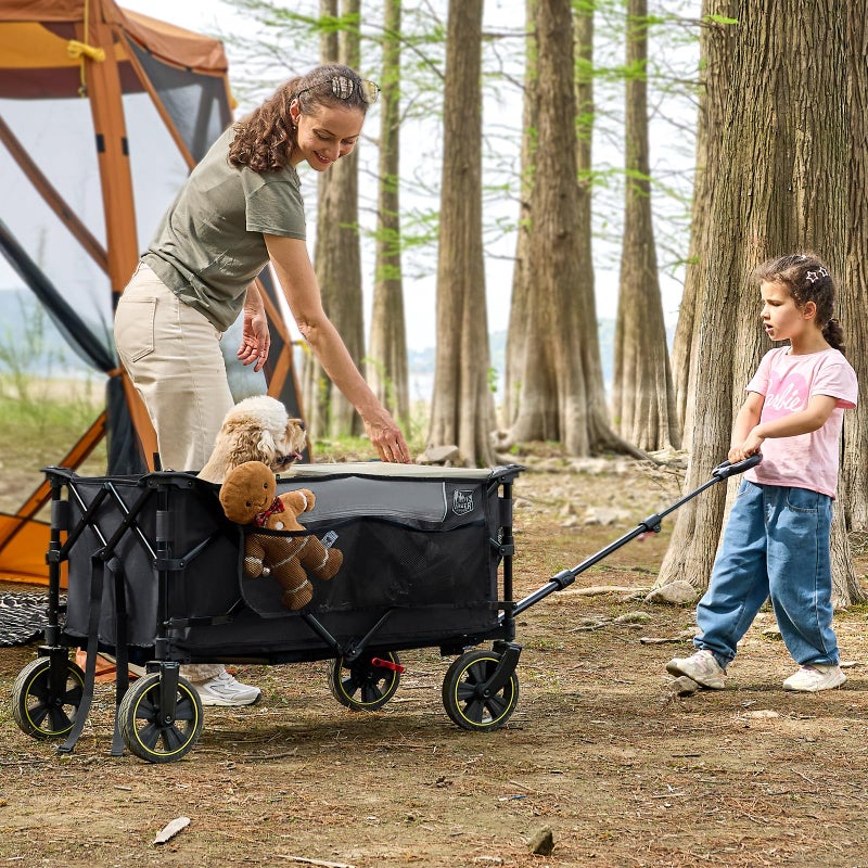 Timber Ridge Collapsible Wagon Cart with Brakes, 400lbs Heavy Duty Large Capacity Compact Portable Folding Wagon, Utility Grocery Cart for Camping, Gardening, Shopping-Grey - Image 2