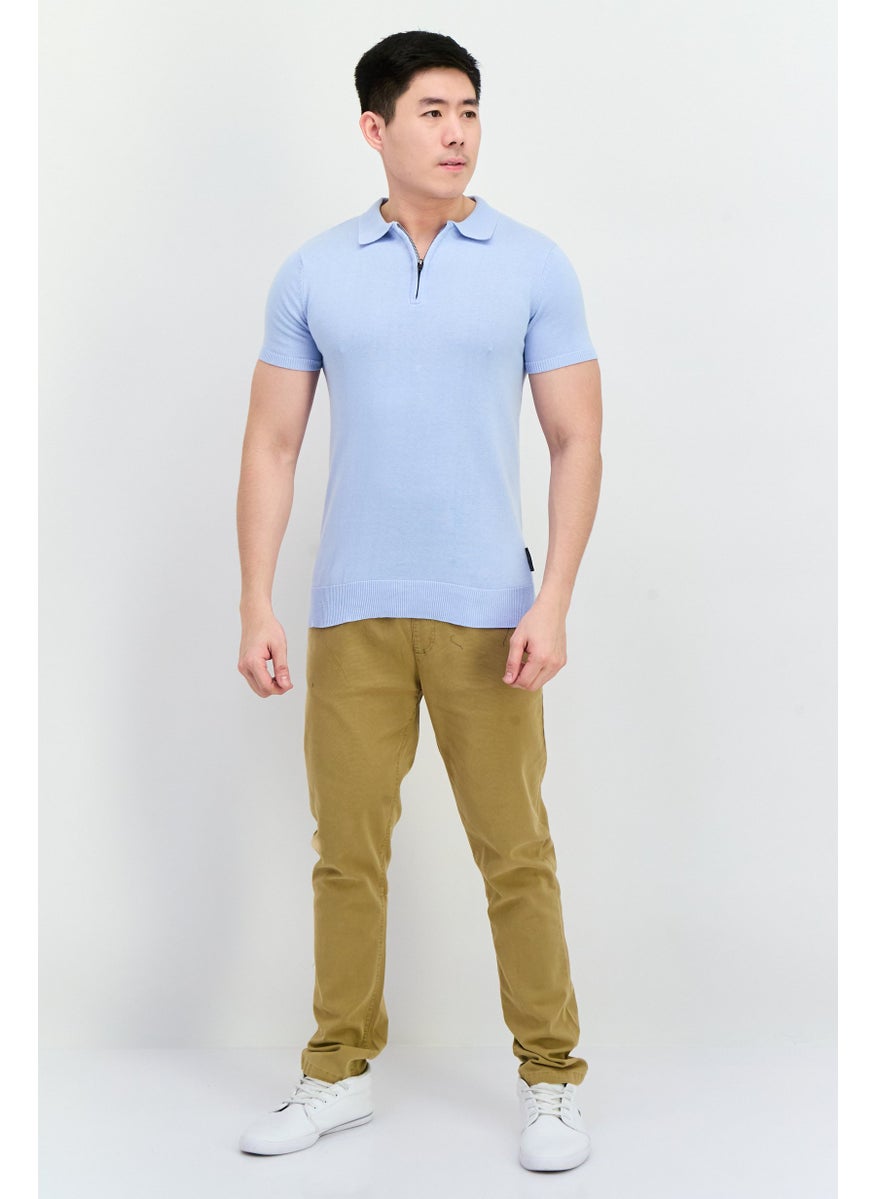 French Connection Men Regular Fit Short Sleeve Brand Logo Polo Shirt, Sky Blue  - Image 4