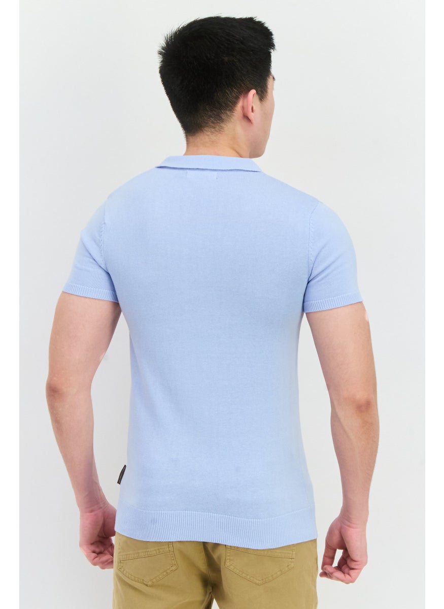 French Connection Men Regular Fit Short Sleeve Brand Logo Polo Shirt, Sky Blue  - Image 3