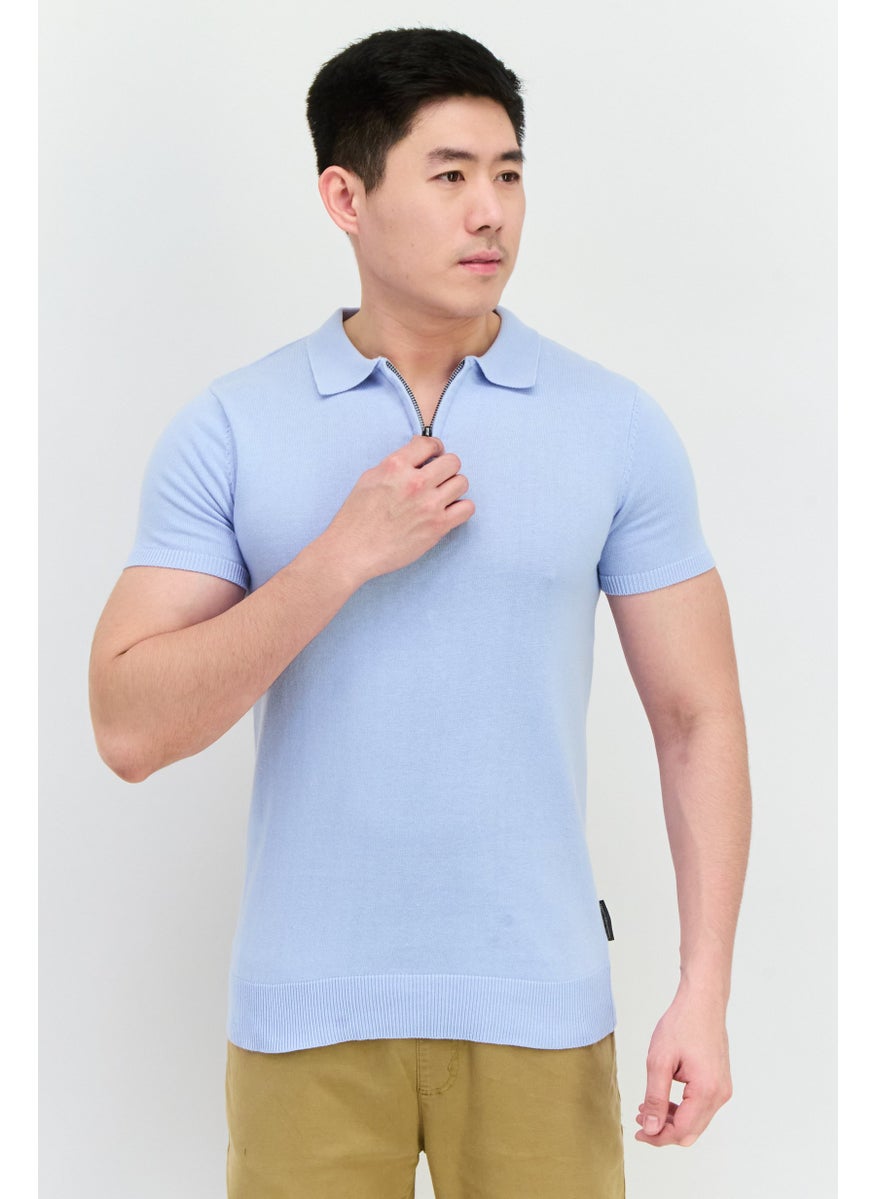 French Connection Men Regular Fit Short Sleeve Brand Logo Polo Shirt, Sky Blue  - Image 1