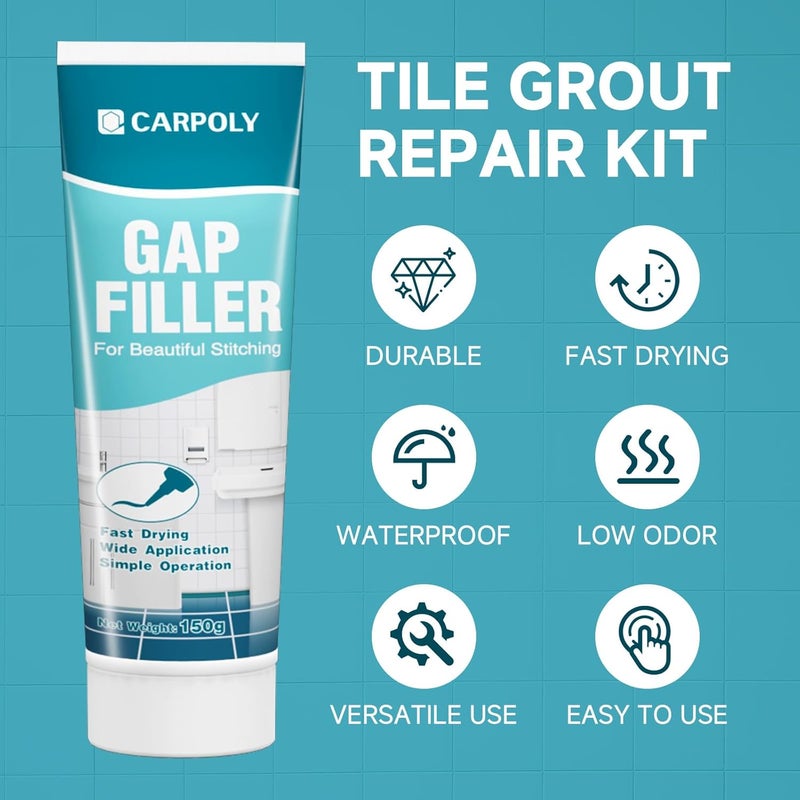 CARPOLY Tile Grout Repair Kit, 2 Pack Black Grout Filler for Bathroom, Kitchen, Rstore & Renew Tile Joints Line, Triple Protection, Fast Drying Shower Grout with Tools(Black, 10.58oz/300g) - Image 2
