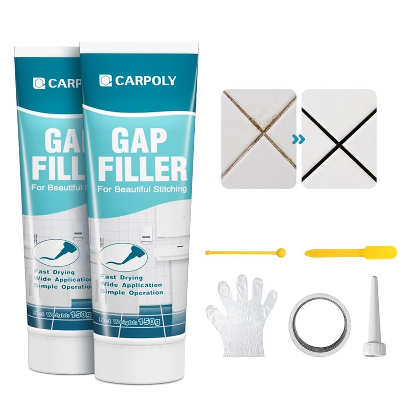 CARPOLY Tile Grout Repair Kit, 2 Pack Black Grout Filler for Bathroom, Kitchen, Rstore & Renew Tile Joints Line, Triple Protection, Fast Drying Shower Grout with Tools(Black, 10.58oz/300g) - Image 1
