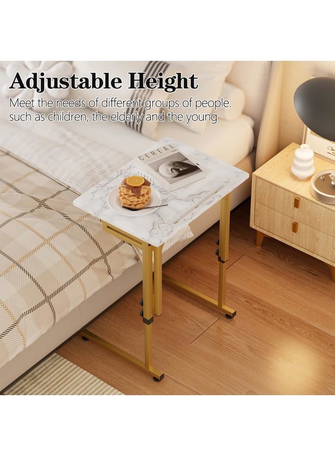 Katrawu Folding tv Tray Dinner Snack Table,6 Height Adjustable Slide Under Couch Side Table, Portable Small Foldable C-Shaped End Table for Eating with Sturdy MDF Top,No Assembly(White Marble+Gold) - Image 5