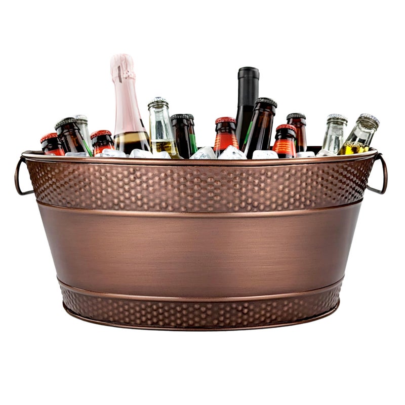 BREKX Galvanized Beverage Tub for Parties Oval Drink Bucket with Handles Colt Copper Finish Wine Cooler Bucket for Home Bar 15Quarts 16Bottles LongLasting for Years of Celebrations