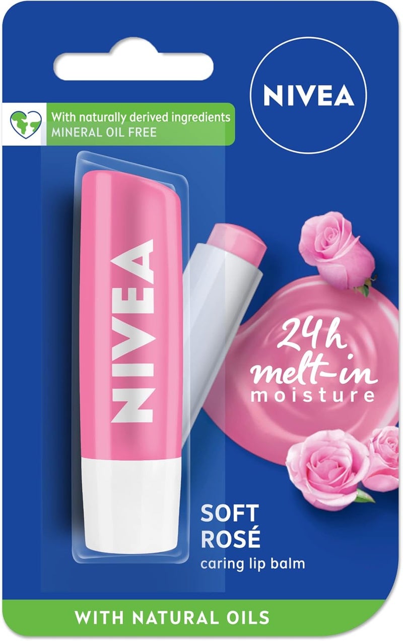 NIVEA Soft Rosé Caring Lip Balm Stick - 24h Melt-in Moisture - Image 1