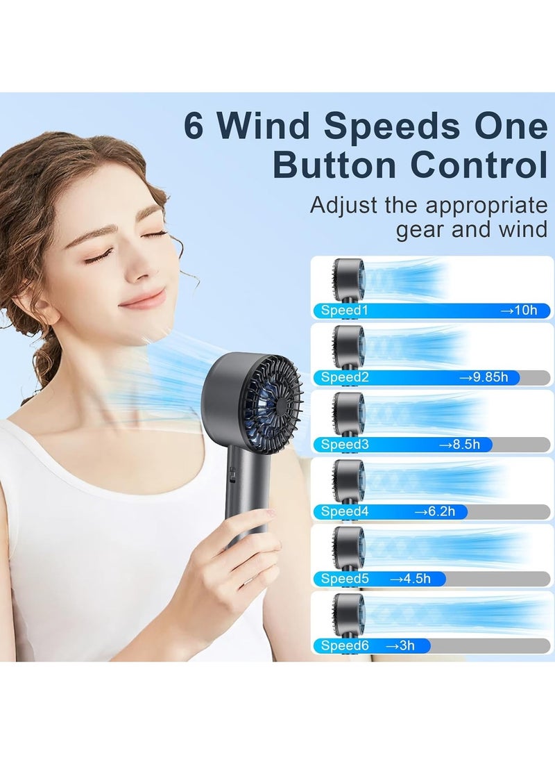 مروحة يدوية محمولة مع وضع التبريد بالثلج، مروحة قابلة لإعادة الشحن بسعة 5200 مللي أمبير، سرعة رياح قابلة للتعديل بـ 100 مستوى، محرك توربو هادئ، شاشة LED للاستخدام الداخلي والخارجي (أسود) - Image 2