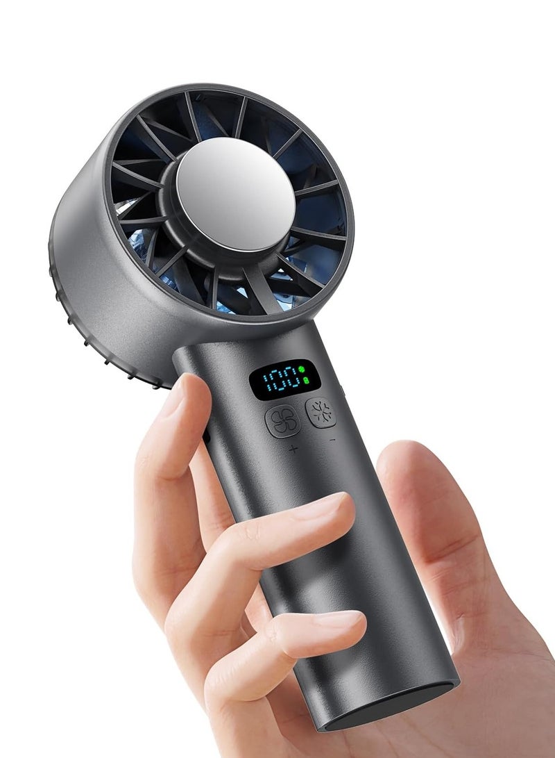 مروحة يدوية محمولة مع وضع التبريد بالثلج، مروحة قابلة لإعادة الشحن بسعة 5200 مللي أمبير، سرعة رياح قابلة للتعديل بـ 100 مستوى، محرك توربو هادئ، شاشة LED للاستخدام الداخلي والخارجي (أسود) - Image 1