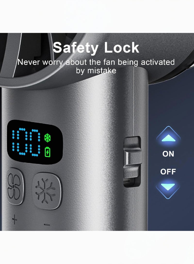 مروحة يدوية محمولة مع وضع التبريد بالثلج، مروحة قابلة لإعادة الشحن بسعة 5200 مللي أمبير، سرعة رياح قابلة للتعديل بـ 100 مستوى، محرك توربو هادئ، شاشة LED للاستخدام الداخلي والخارجي (أسود) - Image 5