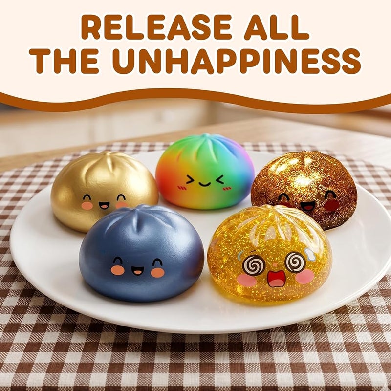 hepanio Glitter Dumpling Squishy,Dumpling Squishies,Glitter Dumpling Mystery Box,Colorful Dumpling Stress Balls Fidget,Jumbo Squishy Toy with Steamer Box Suitable for Adult use in Offices (Blue) - Image 2
