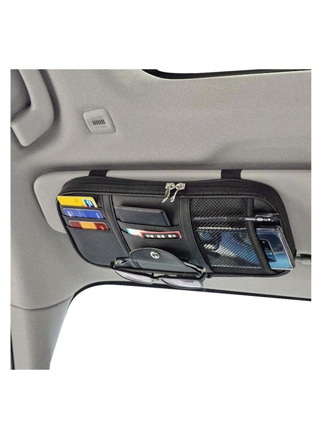 Da by Car Sun Visor Organizer, Multi-Pocket Visor Organizer Storage Pouch for Cars, SUVs & Trucks with Double Zippers, Elastic Bands & Glasses Clip - Organizes Essentials Keep Tidy (Black) - Image 1