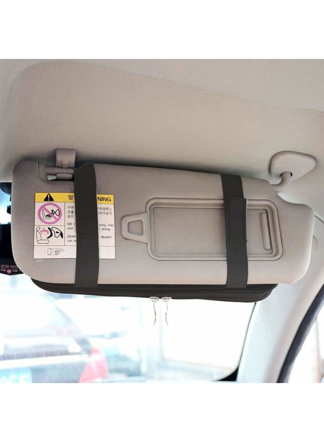 Da by Car Sun Visor Organizer, Multi-Pocket Visor Organizer Storage Pouch for Cars, SUVs & Trucks with Double Zippers, Elastic Bands & Glasses Clip - Organizes Essentials Keep Tidy (Black) - Image 3