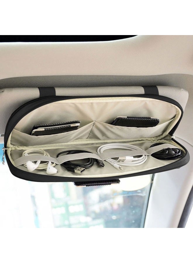 Da by Car Sun Visor Organizer, Multi-Pocket Visor Organizer Storage Pouch for Cars, SUVs & Trucks with Double Zippers, Elastic Bands & Glasses Clip - Organizes Essentials Keep Tidy (Black) - Image 2