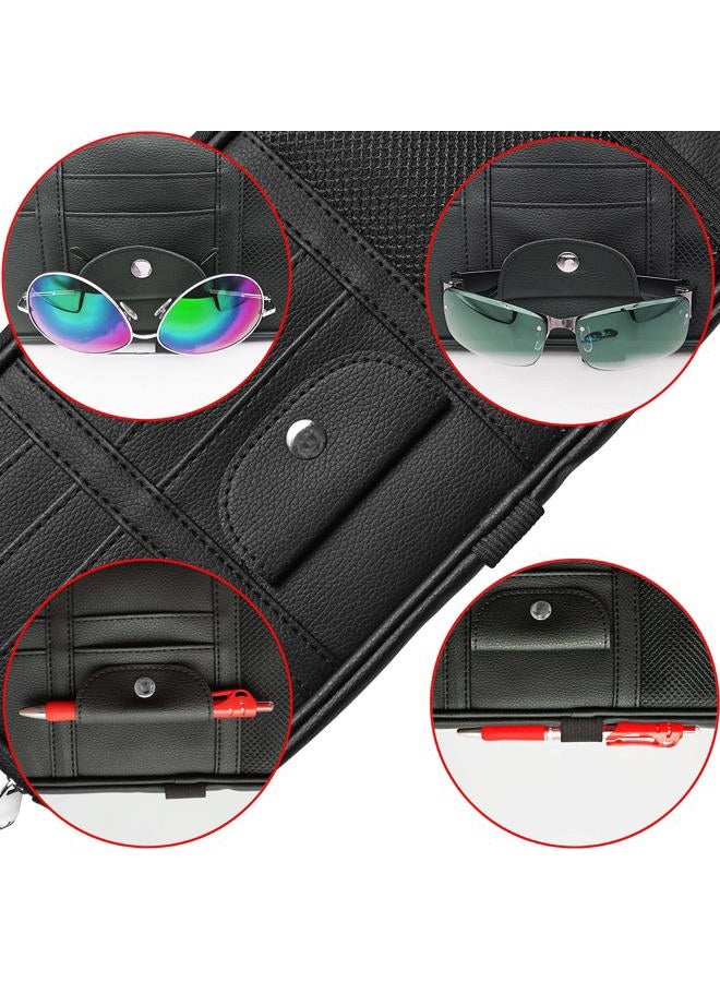 Da by Car Sun Visor Organizer, Multi-Pocket Visor Organizer Storage Pouch for Cars, SUVs & Trucks with Double Zippers, Elastic Bands & Glasses Clip - Organizes Essentials Keep Tidy (Black) - Image 4