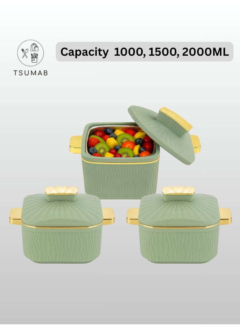 تسوماب طقم طاجن مربع فاخر معزول من تسوماب، مكون من 3 قطع (1000 مل + 1500 مل + 2000 مل) - Image 2