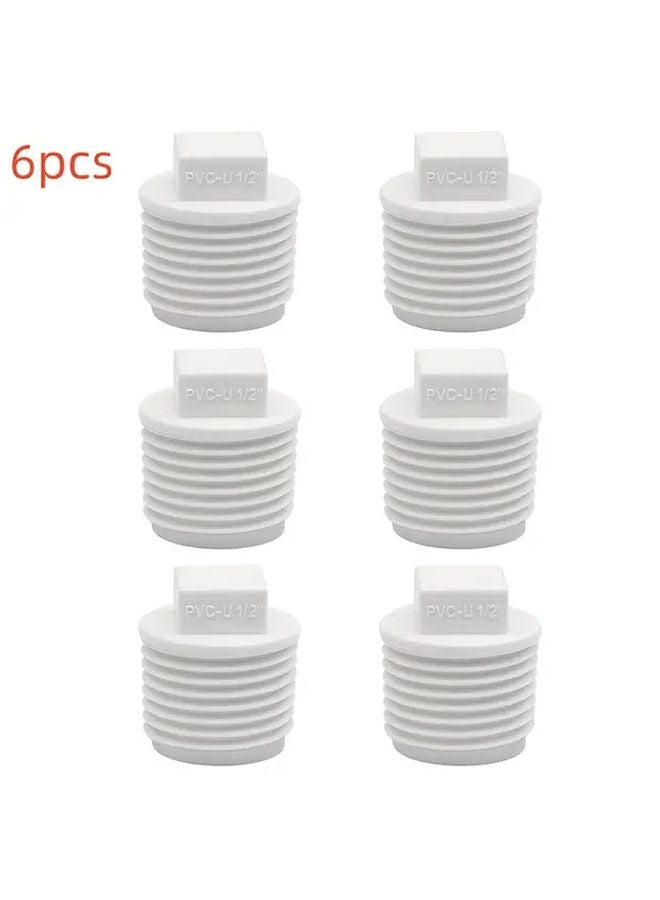 6pcs PVC Male Threaded Pipe End Caps White Plastic Plugs for Plumbing Water Lines - Image 1
