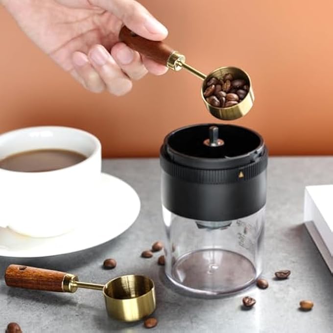 ريحني ملعقة قياس قهوة قديمة من الفولاذ المقاوم للصدأ ملعقة قهوة 15 جرام مع مقبض جوز للقهوة وشاي ومسحوق الحليب والمزيد من الذهب - Image 3