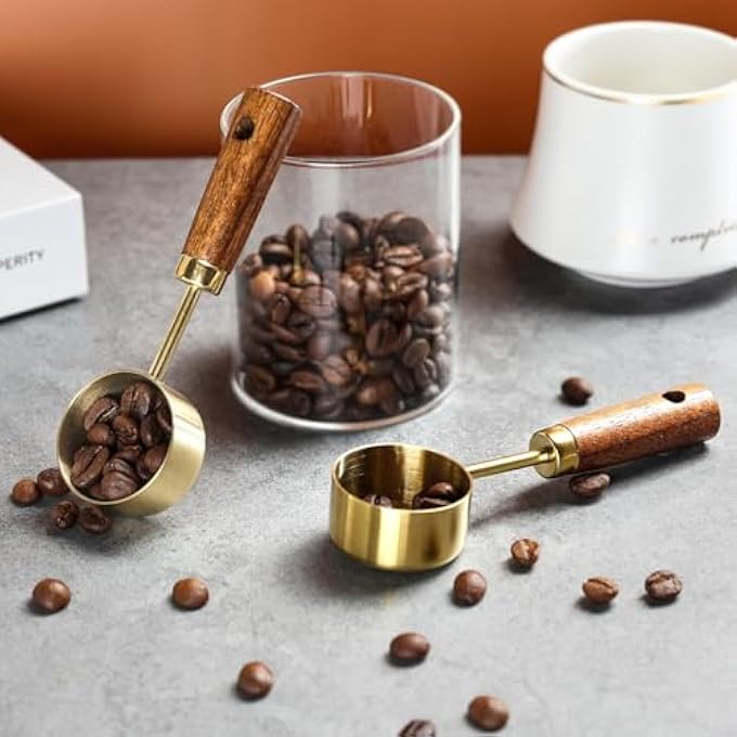 ريحني ملعقة قياس قهوة قديمة من الفولاذ المقاوم للصدأ ملعقة قهوة 15 جرام مع مقبض جوز للقهوة وشاي ومسحوق الحليب والمزيد من الذهب - Image 4