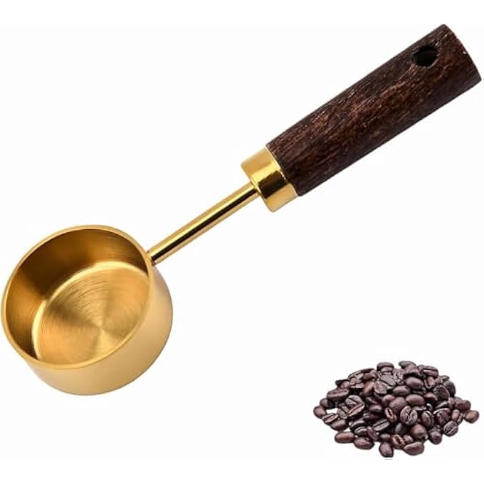 ريحني ملعقة قياس قهوة قديمة من الفولاذ المقاوم للصدأ ملعقة قهوة 15 جرام مع مقبض جوز للقهوة وشاي ومسحوق الحليب والمزيد من الذهب - Image 2