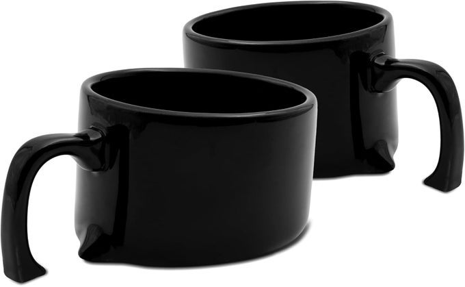 2 PCS PREMIUM CERAMIC SINKING MUGS FUNNY UNIQUE GIFT FOR WOMEN AND MEN COFFEE CUP GIFTS TEA MUG GIFTS SINKS INTO TABLETOP BLACK OR WHITE FOR PARTIES AND EVERYDAY USE BLACK